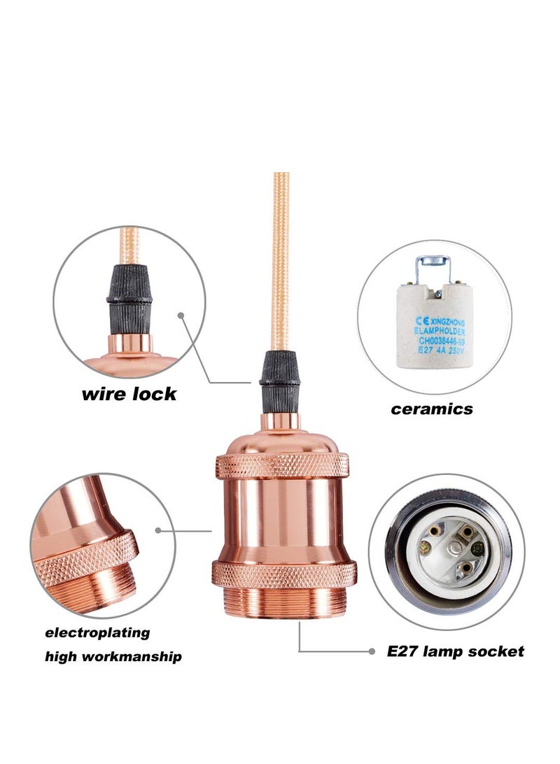 SYOSI Ceiling Pendant & Lamp Holder, Metal Pendant Light Fitting, E27 Lamp Holder, Fitting Set with Braided Fabric Cable (Rose Gold) - Image 3