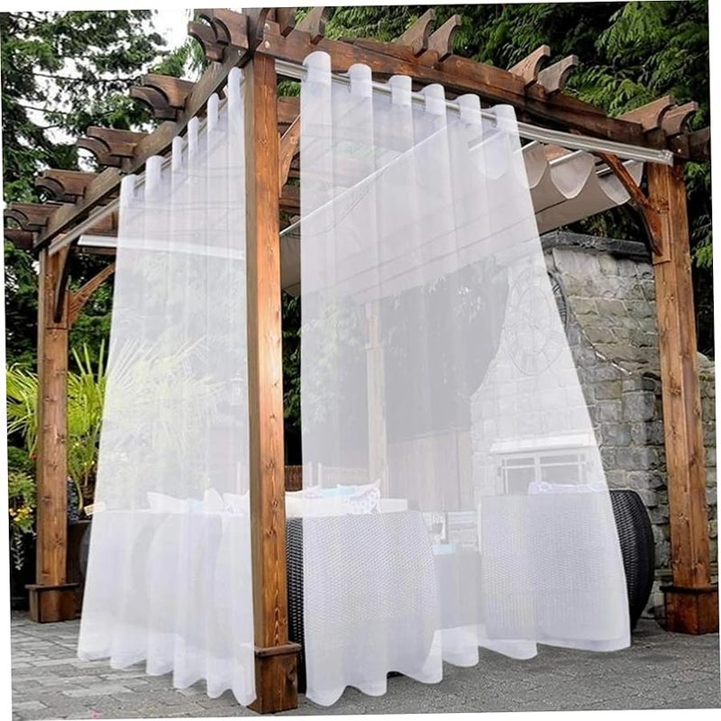 White Waterproof Semi Sheer Polyester Outdoor Curtains 52x84 Inch 2 Panel For Patio Pergola Balcony Pool - Image 4