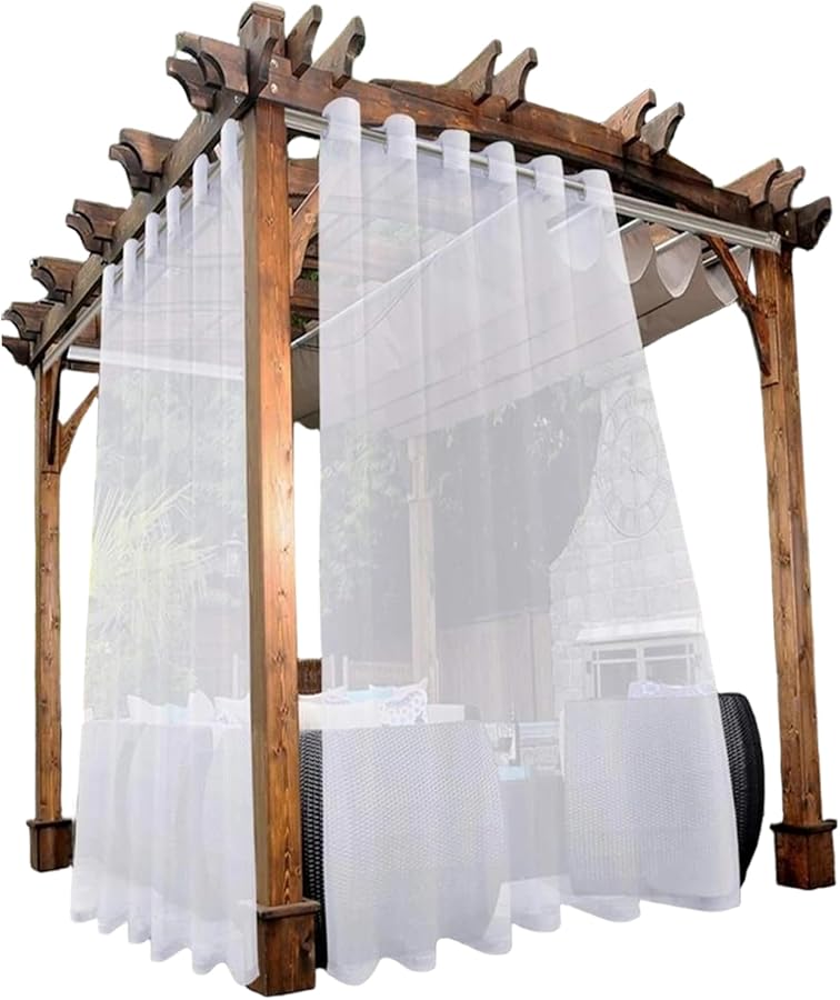 White Waterproof Semi Sheer Polyester Outdoor Curtains 52x84 Inch 2 Panel For Patio Pergola Balcony Pool - Image 1