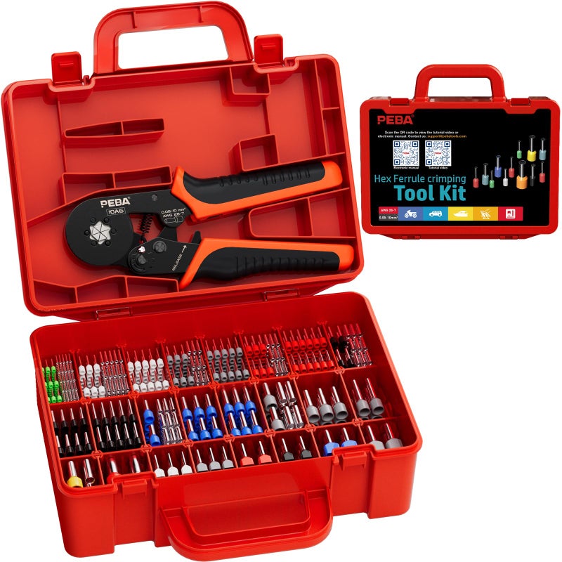 PEBA Ferrule Crimping Tool Kit 33 Sizes Tinned Copper Wire Ferrules incl Twin Ferrules Hex Ratcheting Crimper AWG 287 SelfAdjusting Electrical Crimp Tool with Carry Case - Image 2
