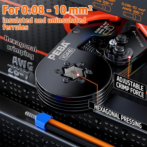 PEBA Ferrule Crimping Tool Kit 33 Sizes Tinned Copper Wire Ferrules incl Twin Ferrules Hex Ratcheting Crimper AWG 287 SelfAdjusting Electrical Crimp Tool with Carry Case - Image 3