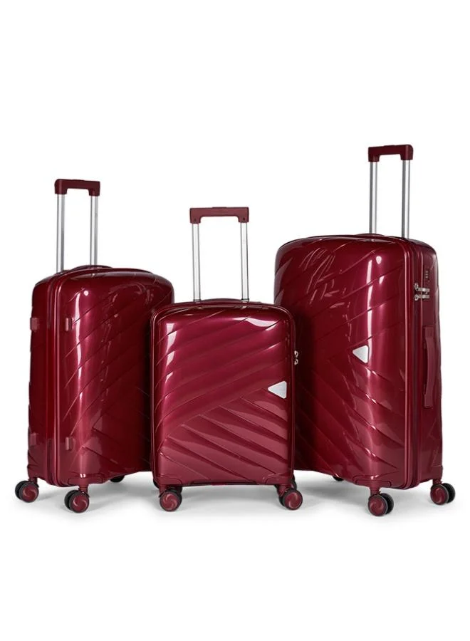 LIMRA travel bags 3-piece hard shell luggage set durable polypropylene suitcases with spinner wheels maroon