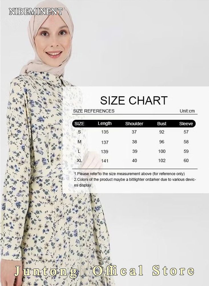 NIBEMINENT Women's Dress Simple Floral Long-Sleeve Long Dress Sweet Temperament A-Line Version Shirt Dress for Women Ladies  - Image 5