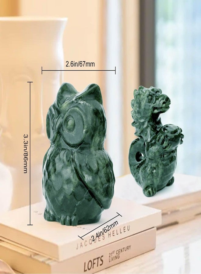 gemshan Jade Stone Owl Statue - 3.3inch Jade Statue Hand-Carved Animal Figurines for Home Office Desk Decoration - Image 3