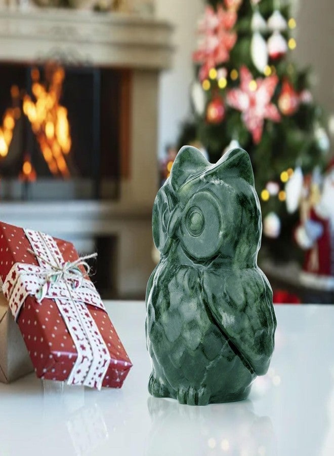 gemshan Jade Stone Owl Statue - 3.3inch Jade Statue Hand-Carved Animal Figurines for Home Office Desk Decoration - Image 2