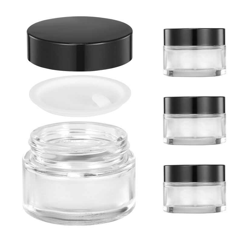 ZIYIZE 4 Pack Clear Small Glass Jars with Lids and Inner Liners, 30 ml Reusable Small Glass Containers for Creams, Lotion, Cosmetic, Spice, Powder - Image 1