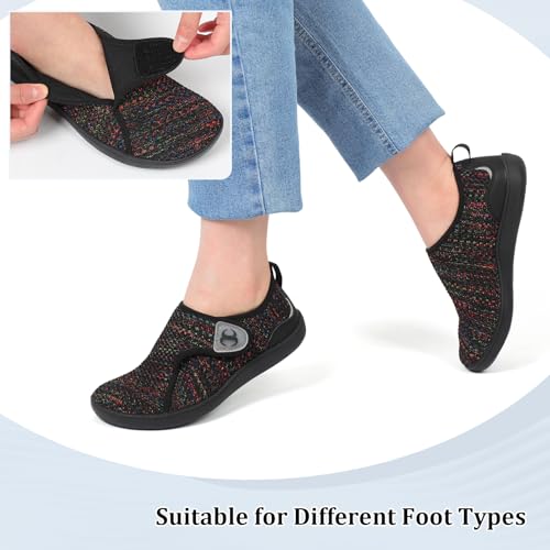 Scurtain Zero Drop Shoes Womens Black Barefoot Walking Shoes Non Slip Hospital Shoe Diabetic Neuropathy Arthritis Edema Shoes for Women Ladies Elderly Size 10.5 - Image 5