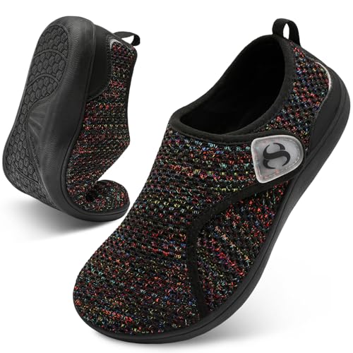 Scurtain Zero Drop Shoes Womens Black Barefoot Walking Shoes Non Slip Hospital Shoe Diabetic Neuropathy Arthritis Edema Shoes for Women Ladies Elderly Size 10.5 - Image 1