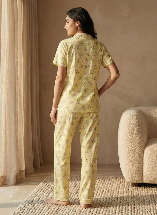 Splash FAV YELLOW Pyjama Set Button Down Shirt and Pants for Women | Best Price UAE