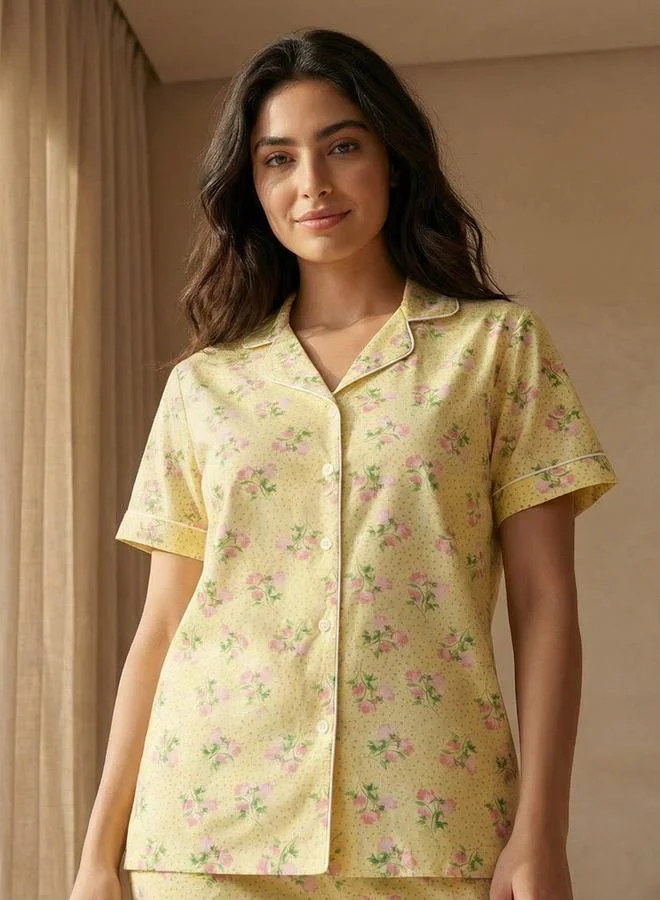 Splash FAV YELLOW Pyjama Set Button Down Shirt and Pants for Women | Best Price UAE