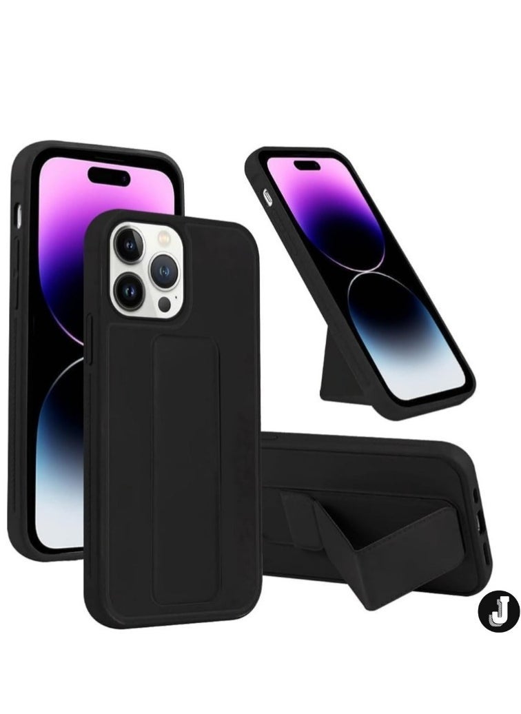 JAJEEK iPhone 16 Pro Black Magnetic Car Mount Kickstand Case – Premium Silicone Multi-Stand with Hand Strap Grip - Image 1