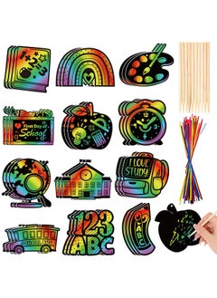 HOWAF HOWAF 36pcs Back to School Scratch Paper Art Kit,First Day of School Rainbow Scratch Off Cards for Holiday Activity School DIY Drawing Project Supplies,Welcome Back School Paper Scratch Pad for Kids  - Image 1
