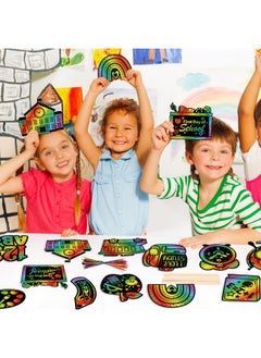 HOWAF HOWAF 36pcs Back to School Scratch Paper Art Kit,First Day of School Rainbow Scratch Off Cards for Holiday Activity School DIY Drawing Project Supplies,Welcome Back School Paper Scratch Pad for Kids  - Image 4
