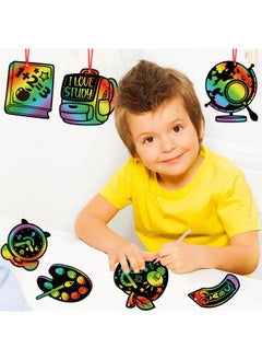 HOWAF HOWAF 36pcs Back to School Scratch Paper Art Kit,First Day of School Rainbow Scratch Off Cards for Holiday Activity School DIY Drawing Project Supplies,Welcome Back School Paper Scratch Pad for Kids  - Image 5