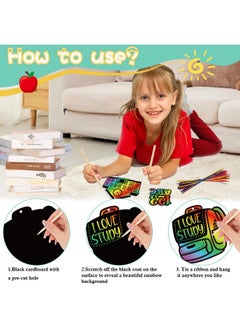 HOWAF HOWAF 36pcs Back to School Scratch Paper Art Kit,First Day of School Rainbow Scratch Off Cards for Holiday Activity School DIY Drawing Project Supplies,Welcome Back School Paper Scratch Pad for Kids  - Image 3