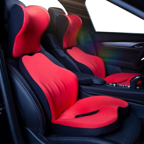STARQ Premium Car Seat Cushions Combo Seat Back Support, Neck Rest Pillow, Seat Cushion for Driving Seat Memory Foam, Cotton Cover Ergonomic Car Cushions Pillows (red) - Image 1