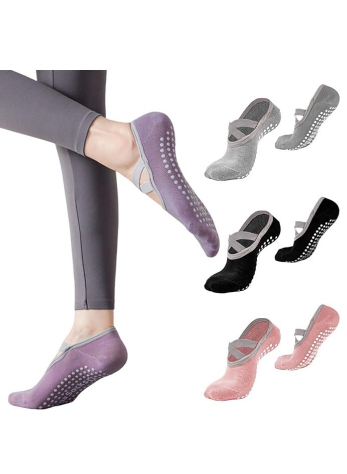 Yakiter 4 pairs of women's yoga socks, multi-colored anti-slip slippers and socks for dance, Pilates, ballet and barefoot exercise (Black, Grey, Pink, Purple) - Image 1