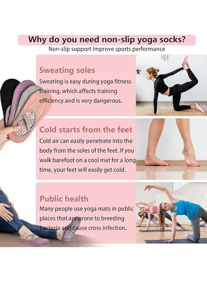 Yakiter 4 pairs of women's yoga socks, multi-colored anti-slip slippers and socks for dance, Pilates, ballet and barefoot exercise (Black, Grey, Pink, Purple) - Image 5