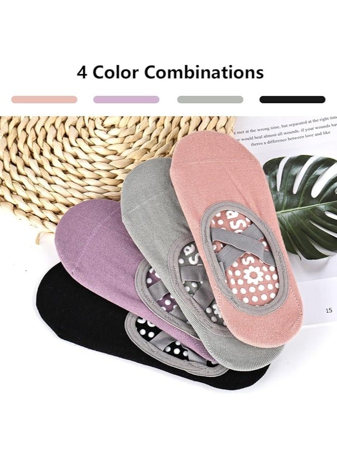 Yakiter 4 pairs of women's yoga socks, multi-colored anti-slip slippers and socks for dance, Pilates, ballet and barefoot exercise (Black, Grey, Pink, Purple) - Image 2