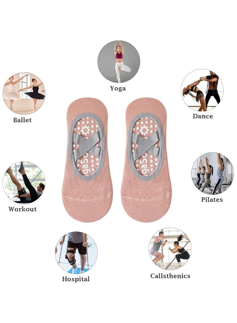 Yakiter 4 pairs of women's yoga socks, multi-colored anti-slip slippers and socks for dance, Pilates, ballet and barefoot exercise (Black, Grey, Pink, Purple) - Image 3