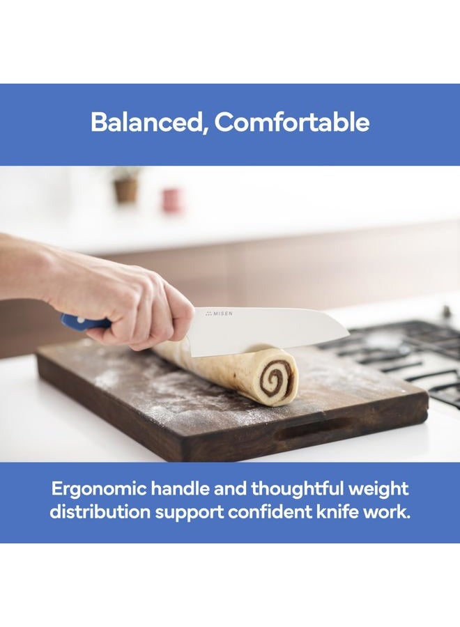 Misen Santoku Knife - 7.5 Inch Japanese Style Kitchen Knife - High Carbon Stainless Steel Chopping Knife, Blue - Image 4