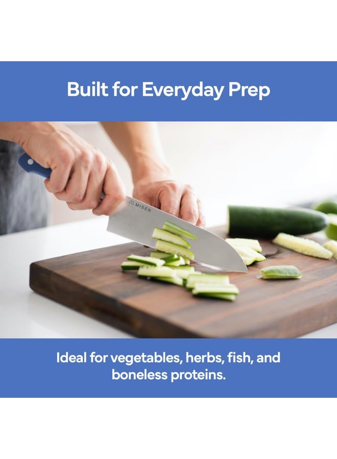 Misen Santoku Knife - 7.5 Inch Japanese Style Kitchen Knife - High Carbon Stainless Steel Chopping Knife, Blue - Image 5