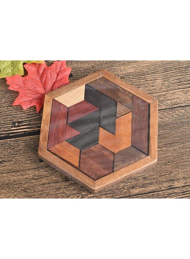 KINGOU Hexagon Tangram Puzzle Wooden Brain Puzzles for Kids & Adult Challenge Wooden Brain Teasers Puzzle Games for Family Party Gift - Brain Games for Kids - Image 1