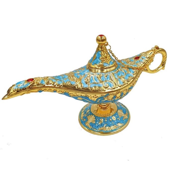 ALADDIN GENIE LAMP VINTAGE LEGEND ALADDIN MAGIC LAMP WISHING LIGHT ARABIAN COSTUME PROPS PARTY WEDDING TABLE DECORATION BIRTHDAY GIFTLARGE LAKE BLUE