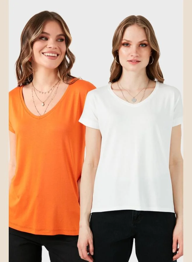 Lela Lela V-Neck Relaxed Fit Blouse with Slit Detail, 2-Pack, Women's Blouse 5862000S2