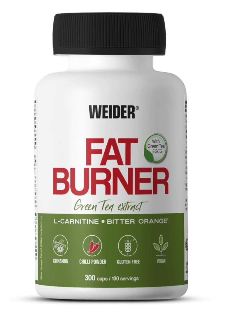 Weider Fat Burner Green Tea Extract L-Carnitine - Bitter Orange - 300 Caps - Gluten Free -  Vegan 