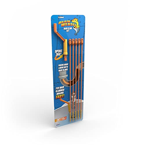 FlexiSnake Drain Weasel Sink Snake Hair Clog Remover Tool, Pipe, Bathroom, Bathtub Cleaner, 18-inch, Made in the USA, 5 Wands and Removable Handle - Image 1