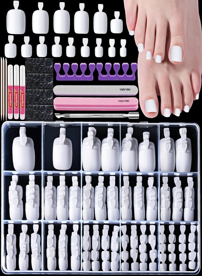 Teenitor White Press on Toenails for Women, 240pcs 15 Sizes of Toe Nail Press ons Fake Toe Nails Tips with Nail Glue, White Toe Press on Nails Square, Toe Nails Press on False Toenails - Image 1