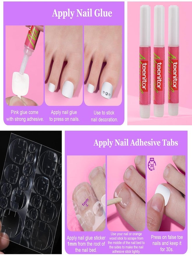 Teenitor White Press on Toenails for Women, 240pcs 15 Sizes of Toe Nail Press ons Fake Toe Nails Tips with Nail Glue, White Toe Press on Nails Square, Toe Nails Press on False Toenails - Image 5