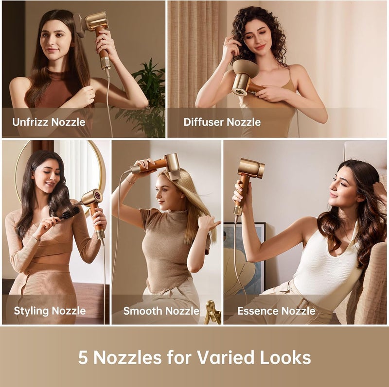 Dreame Hair Miracle Hair Dryer, 5 Nozzles, Fast Drying, 600 Million Negative Ionic Blow Dryer, 130,000RPM High-Speed Motor, Lightweight, Low Noise, Constant 57℃ Care, Leather Handle, 2 Year Warranty - Image 2