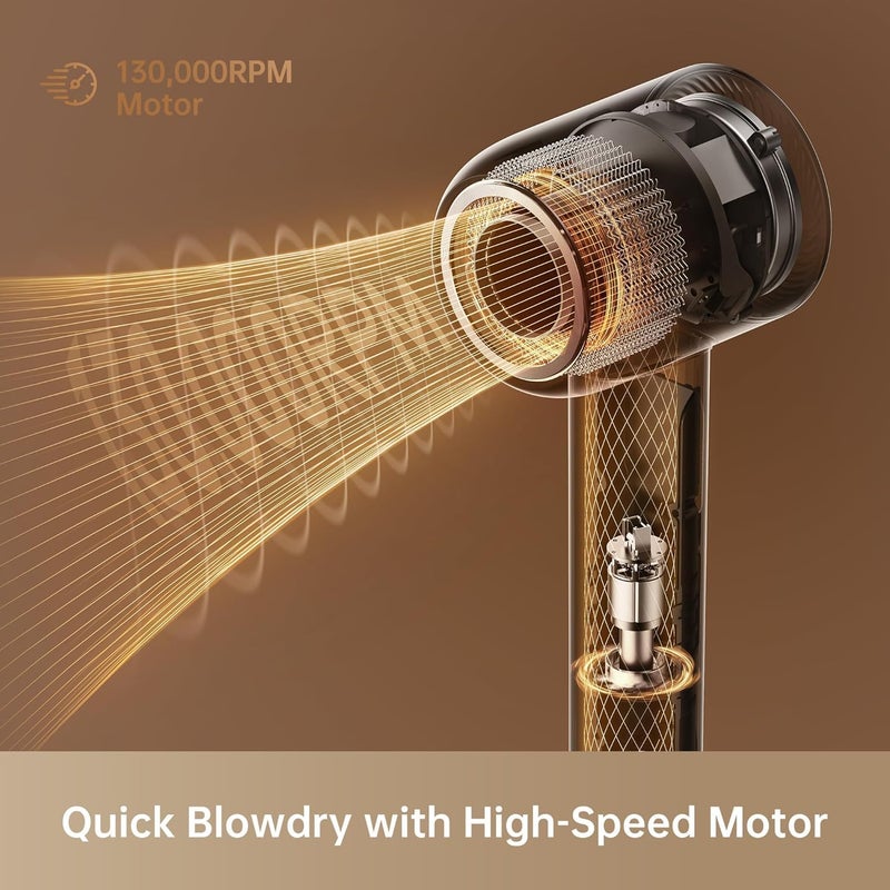Dreame Hair Miracle Hair Dryer, 5 Nozzles, Fast Drying, 600 Million Negative Ionic Blow Dryer, 130,000RPM High-Speed Motor, Lightweight, Low Noise, Constant 57℃ Care, Leather Handle, 2 Year Warranty - Image 4