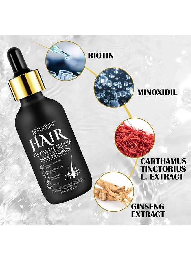 Sefudun Hair Growth Serum with Derma Roller, 5% Minoxidil with Biotin for Scalp Hair Loss and Thinning, Promotes Natural Thicker, Longer, Fuller Healthier Hair ，for Men and Women 60ml - Image 3