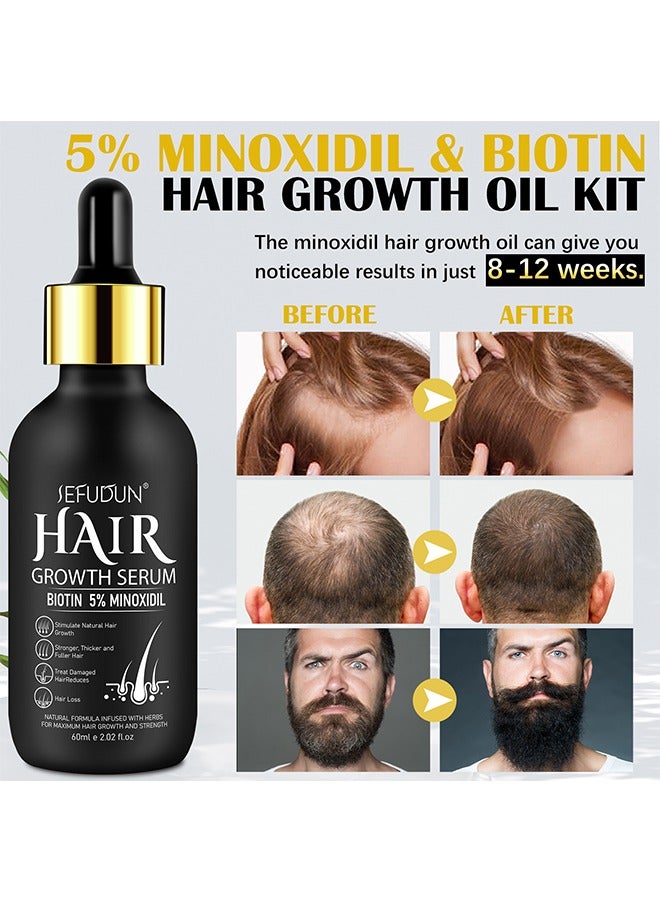 Sefudun Hair Growth Serum with Derma Roller, 5% Minoxidil with Biotin for Scalp Hair Loss and Thinning, Promotes Natural Thicker, Longer, Fuller Healthier Hair ，for Men and Women 60ml - Image 4