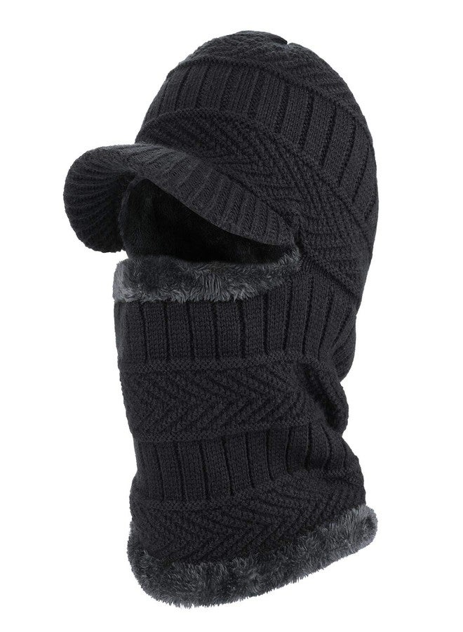 AYPOW Winter Knit Balaclava Beanie Hat with Flexible Neck Warmer, Unisex Windproof Warm Ski Face Mask for Outdoor Sports, Black, One Size - Image 1