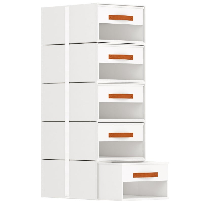 Easortm Stackable Storage Drawers - Pull Out Storage Bins with Drawers for Closet Clothes Organizers with Weekly Labels & Clear Window, Closet Shelf Storage for Bedroom, Living Room, 5 Pack, White - Image 1