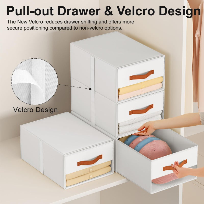 Easortm Stackable Storage Drawers - Pull Out Storage Bins with Drawers for Closet Clothes Organizers with Weekly Labels & Clear Window, Closet Shelf Storage for Bedroom, Living Room, 5 Pack, White - Image 3