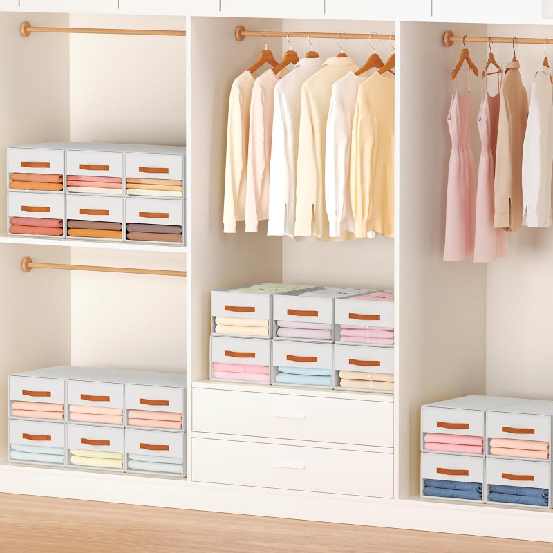 Easortm Stackable Storage Drawers - Pull Out Storage Bins with Drawers for Closet Clothes Organizers with Weekly Labels & Clear Window, Closet Shelf Storage for Bedroom, Living Room, 5 Pack, White - Image 4