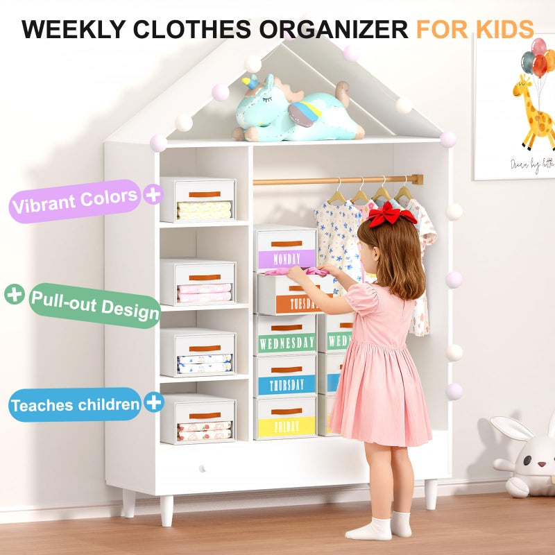 Easortm Stackable Storage Drawers - Pull Out Storage Bins with Drawers for Closet Clothes Organizers with Weekly Labels & Clear Window, Closet Shelf Storage for Bedroom, Living Room, 5 Pack, White - Image 5