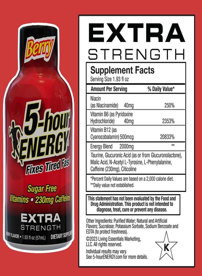 5-hour ENERGY مشروب طاقة بنكهة التوت فائق القوة من 5-Hour ENERGY، عبوة من 20 حبة، 1.93 أونصة - معزز طاقة خالٍ من السكر والكافيين مع فيتامينات ب والأحماض الأمينية - خالٍ من السعرات الحرارية - Image 2