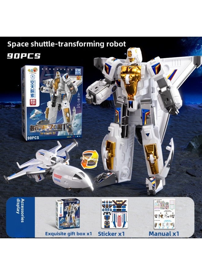 Deformation Toy Model Car Robot King Kong Optimus Prime Wasp Children Boy Alloy Version Toy Hand Wholesale-Color:Aerospace Aircraft 90pcs-can Be Assembled And Deformed 【32cm Exquisite Gift Box】 - Image 1
