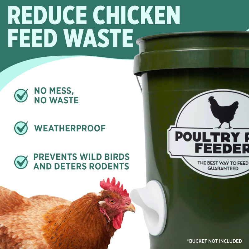 Poultry Pro Feeder The Original Poultry Pro DIY Chicken Feeder | 3 Ports Poultry Feeders for Chicken Coop | Use for Buckets & Bins | Rain Proof, Weather Resistant - Original Feeder 3-Pack with Hole Saw - Image 2