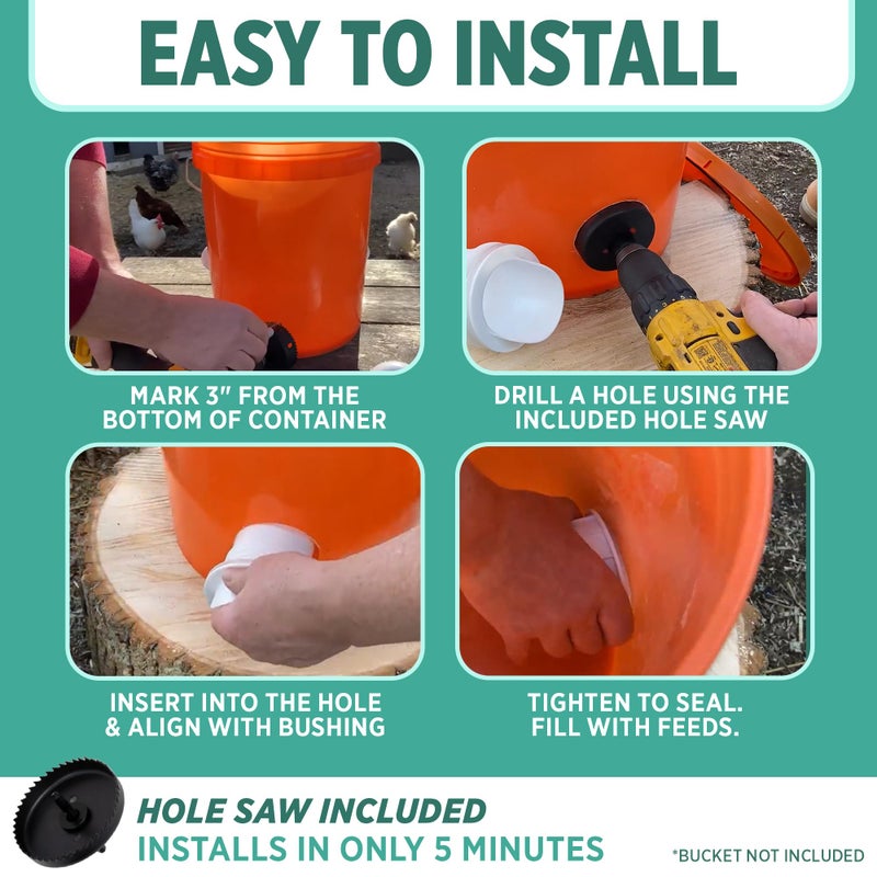 Poultry Pro Feeder The Original Poultry Pro DIY Chicken Feeder | 3 Ports Poultry Feeders for Chicken Coop | Use for Buckets & Bins | Rain Proof, Weather Resistant - Original Feeder 3-Pack with Hole Saw - Image 3