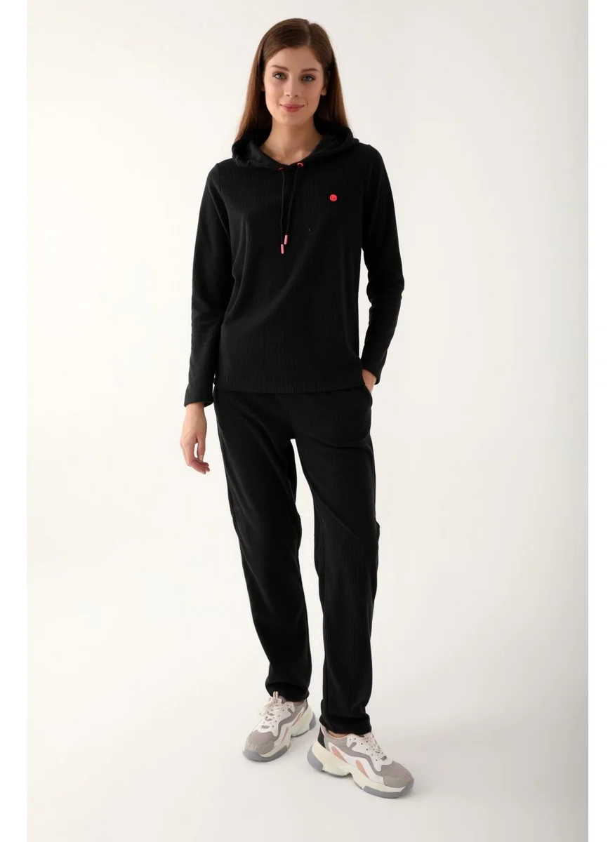 pierre cardin Women's Black Long Sleeve Hooded Pajama Set