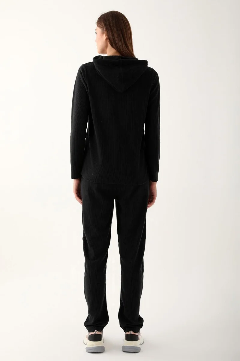بيير كاردان Women's Black Long Sleeve Hooded Pajama Set