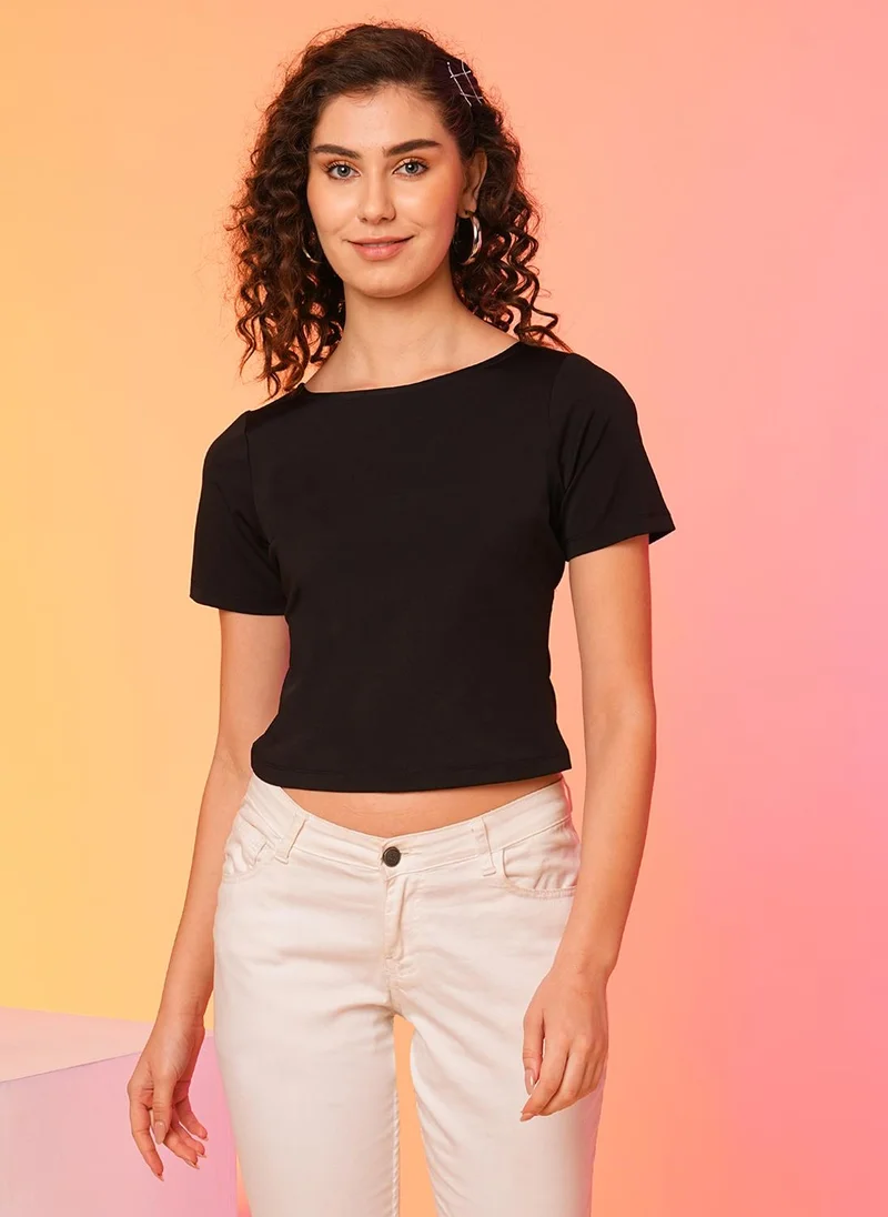 globus Globus Women Black Styled Back Party Crop Top