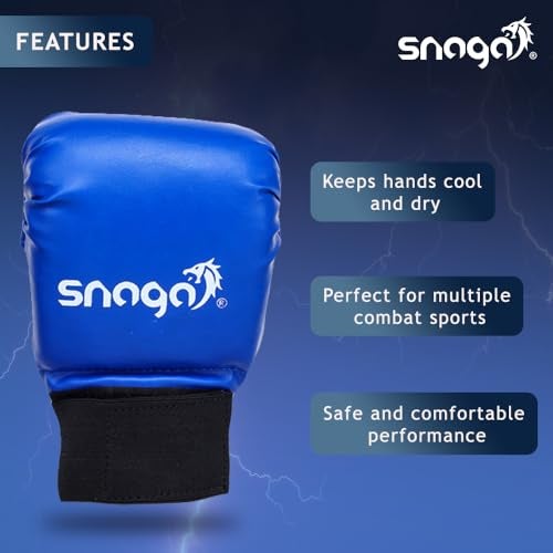 Snaga Karate Gloves/Boxing Training Gloves, Lightweight Padding, Elasticated Hook & Loop Strap Closure for Better Performance, Protection and Comfort (Blue, M) (10-13 Years Old) - Image 2